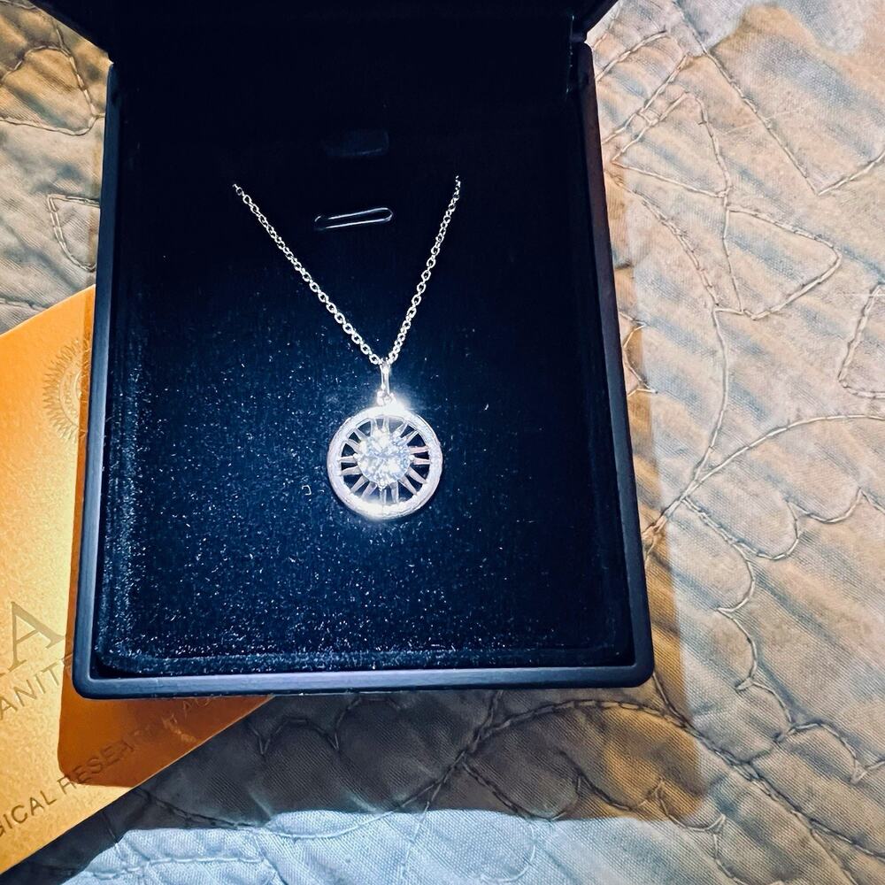 925 Sterling Silver Plated Round White Moissanite Bezel Pendant Cable Necklace